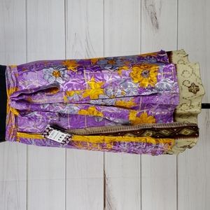 Darn Good Yarn Sari Silk Wrap Skirt Tea XL/Plus